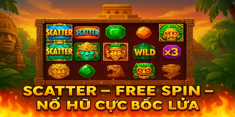 Giao diện chính game slot Kho Báu Aztec với kim tự tháp và nền rừng nhiệt đới.