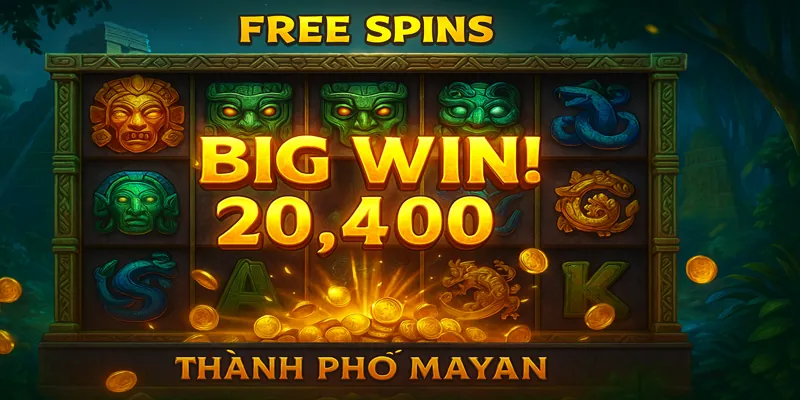 Người chơi trúng Free Spin và nổ hũ lớn trong game slot Thành Phố Mayan